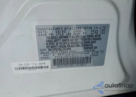 2020 Nissan Kicks Sv z USA, uszkodzony, nr VIN 3N1CP5CV0LL547843